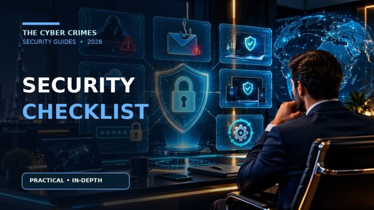 Small Business Cybersecurity Checklist: Priorities, Budget and a 90-Day Plan — cybersecurity guide illustration in the navy and cyan The Cyber Crimes visual style