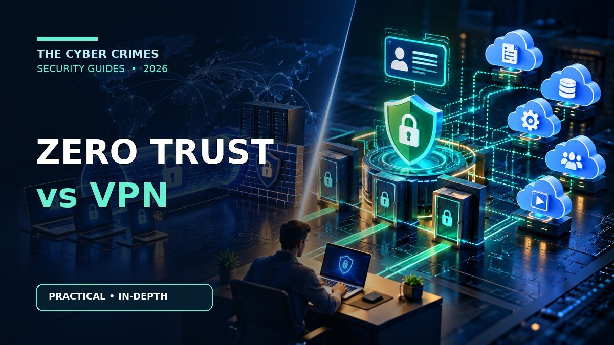 ZTNA vs VPN for Remote Work: Security, Costs and Migration Questions — cybersecurity guide illustration in the navy and cyan The Cyber Crimes visual style